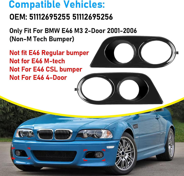 2 PCS Kompatibel mit BMW 3er E46 M3 Nebelscheinwerfer Gitter 2001-2006 NebelscheinwerferRahmen E46 M