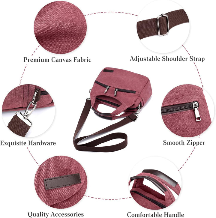 PORRASSO Damen Umhängetasche Casual Schultertasche Canvas Handtasche Multi Tasche Crossbody Bag für