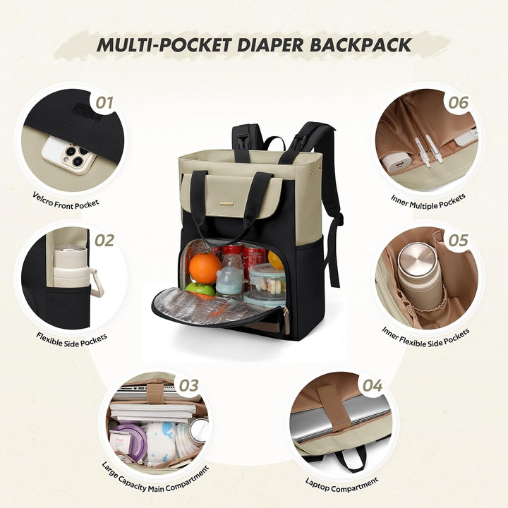 GOLF SUPAGS 25L Baby Wickelrucksack mit Tragbarer Wickelauflage und Kinderwagengurte, Lsoliertes Lun