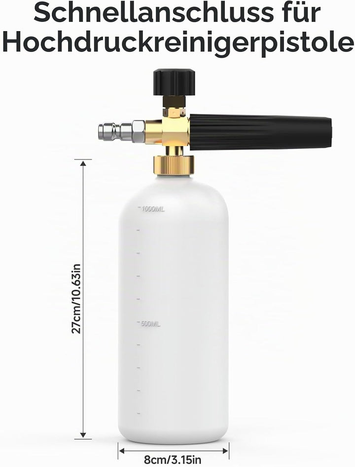 Stone Banks Schneeschaum Lanze Hochdruckreiniger Schaumkanone, 1L Einstellbare Seifenspender Flasche