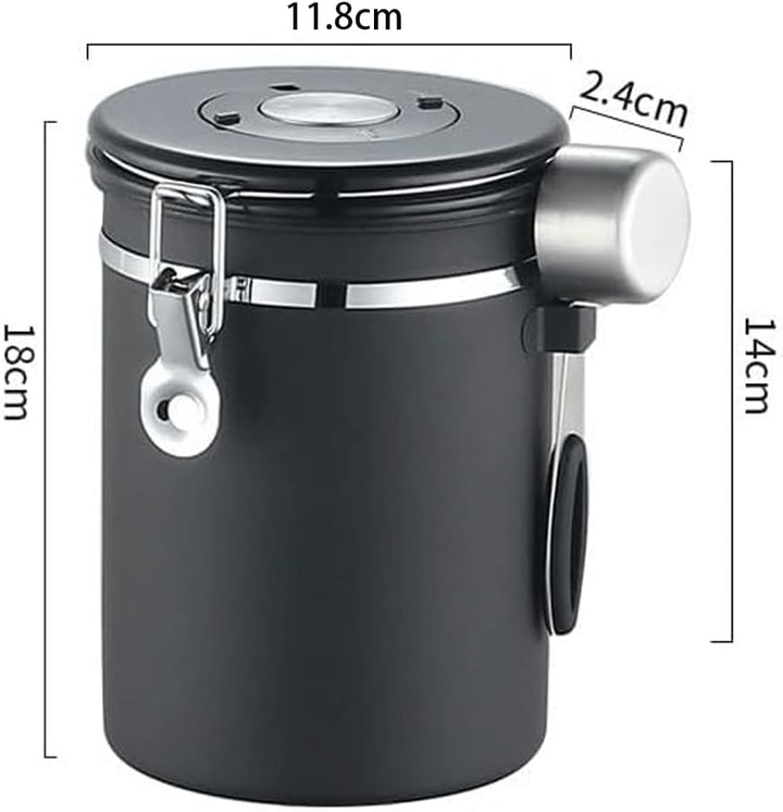 Luftdichter Kaffeebehälter aus Edelstahl, 1,8L, mit Auslassventil, Vorratsdose für Kaffeebohnen, Nüs