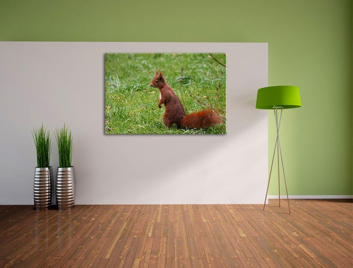 kleines Eichhörnchen auf Waldboden Leinwand, XXL riesige Bilder fertig gerahmt mit Keilrahmen, Kunst
