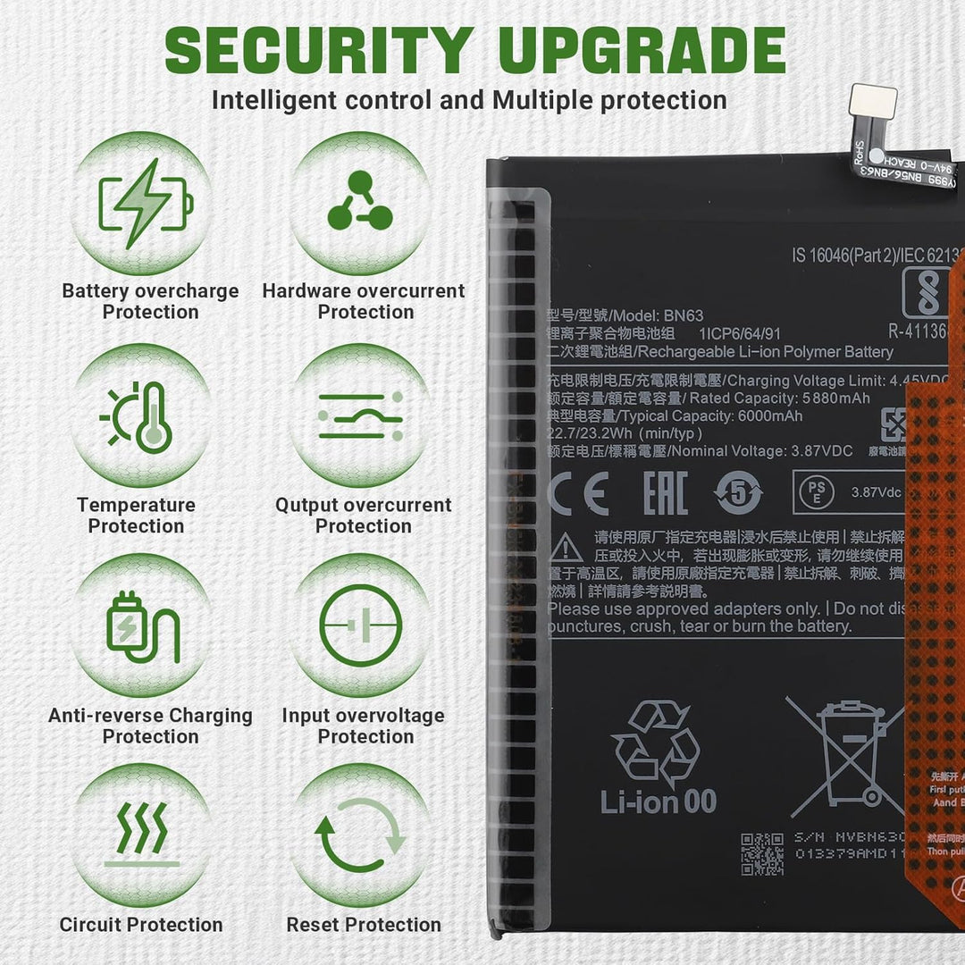Neu BN63 Akku Ersatz Kompatibel mit Redmi 10/10 Prime Ersatzbatterie mit aktualisiertem Reparaturwer