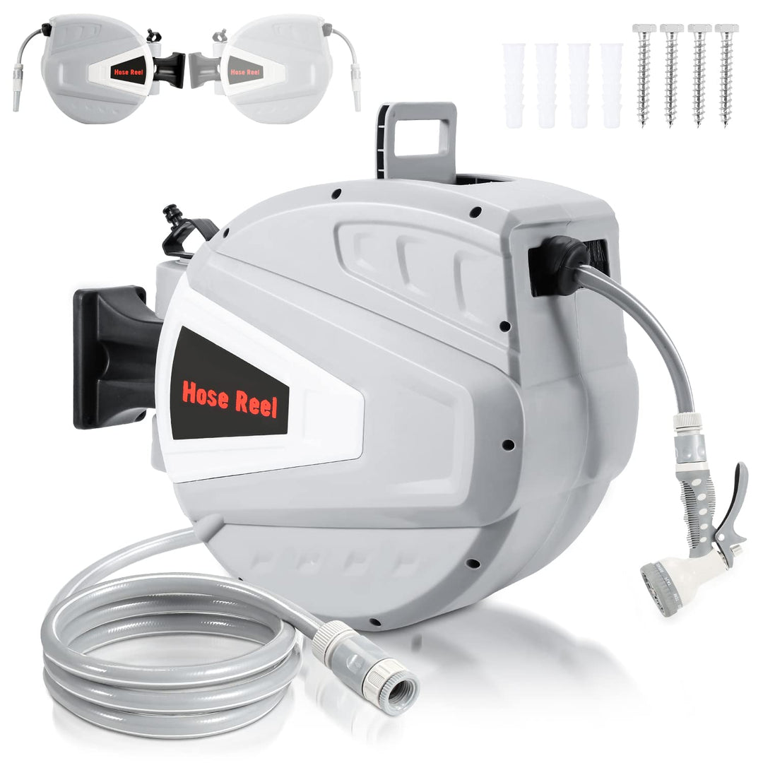 Schlauchtrommel Schlauchbox, 30+2m Automatik Schlauchaufroller, Wand-Schlauchbox mit Handbrause Gart