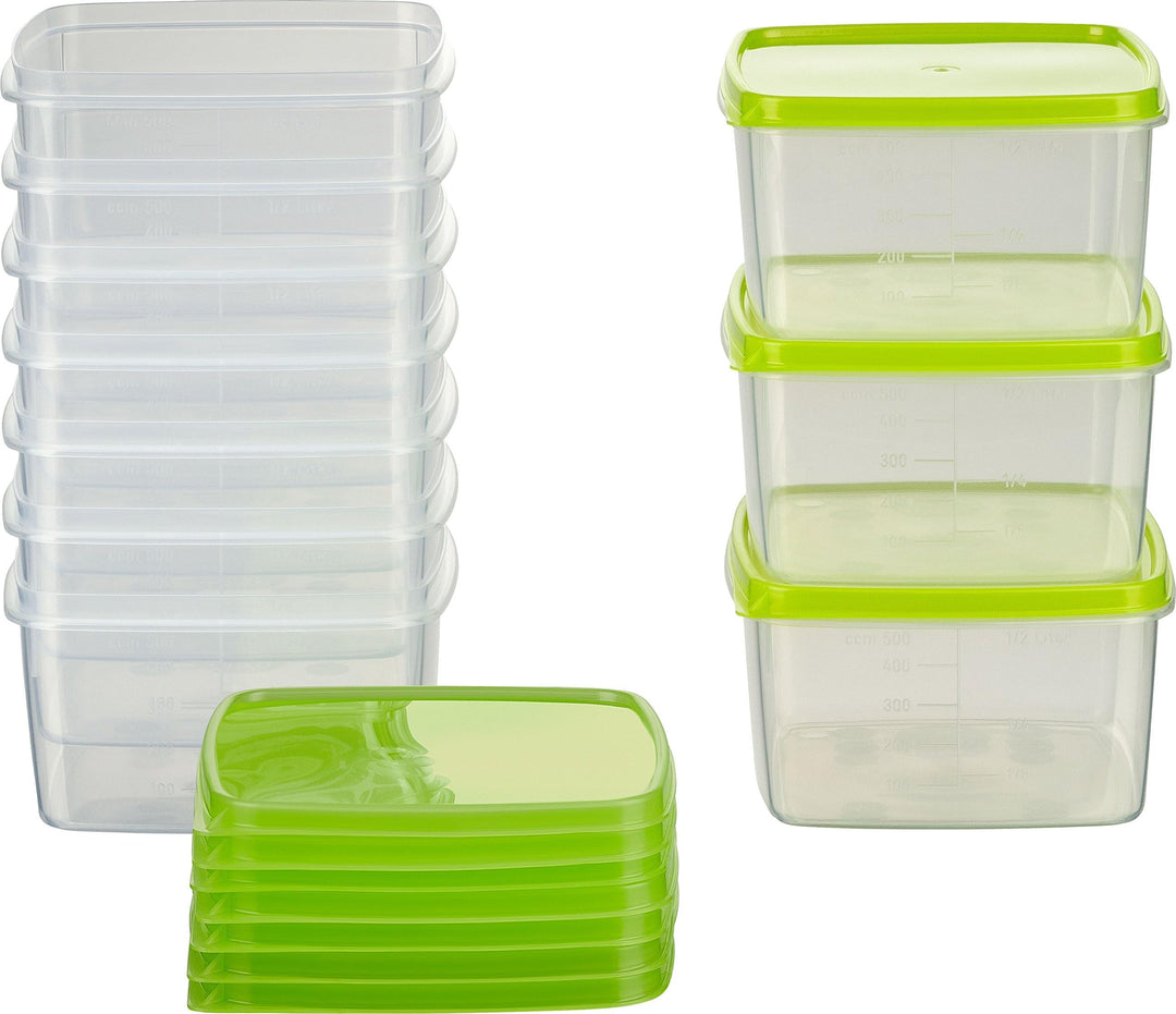MiraHome Vorratsdosen Set 10x0,5L quadratisch grün – Perfekt zur Aufbewahrung & Organisation für Leb