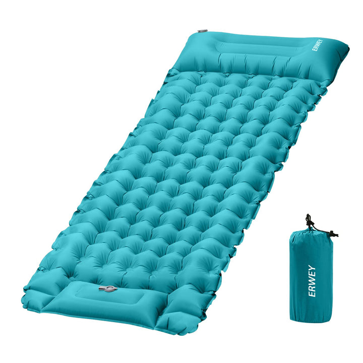 ERWEY Camping Isomatte 200x70 cm Aufblasbare Luftmatratze mit Fusspumpe & Kissen Wasserdicht Isomatt