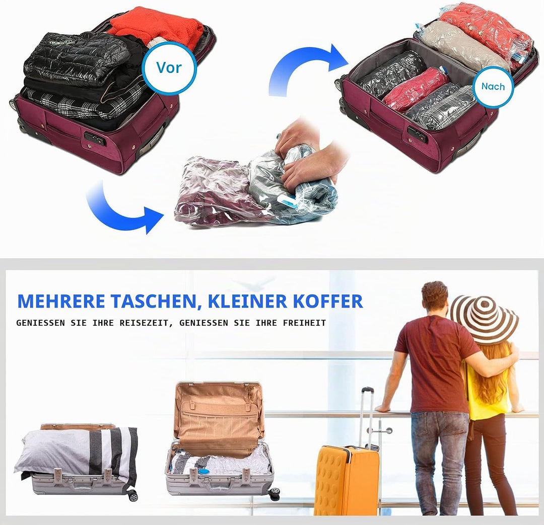 12er Set Vakuumbeutel für Kleidung - 60x40cm, 80% Platz Sparen Vakuum Kleiderbeutel PA & PE Material