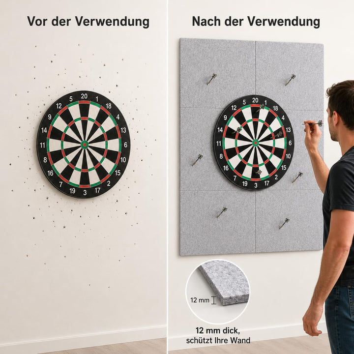 Faltbare Filz Dartboard Wandschutz, Silbergrau 60 x 90 cm, 12 mm Dicke, Selbstklebend Dartscheiben U