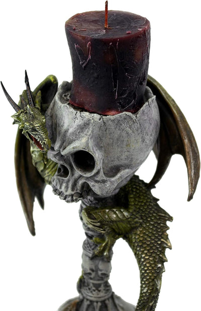 GeKi Trend Drachen Figur Kerzenständer Totenkopf mit Kerze Fantasy Gothic Dekofigur 26 cm gross