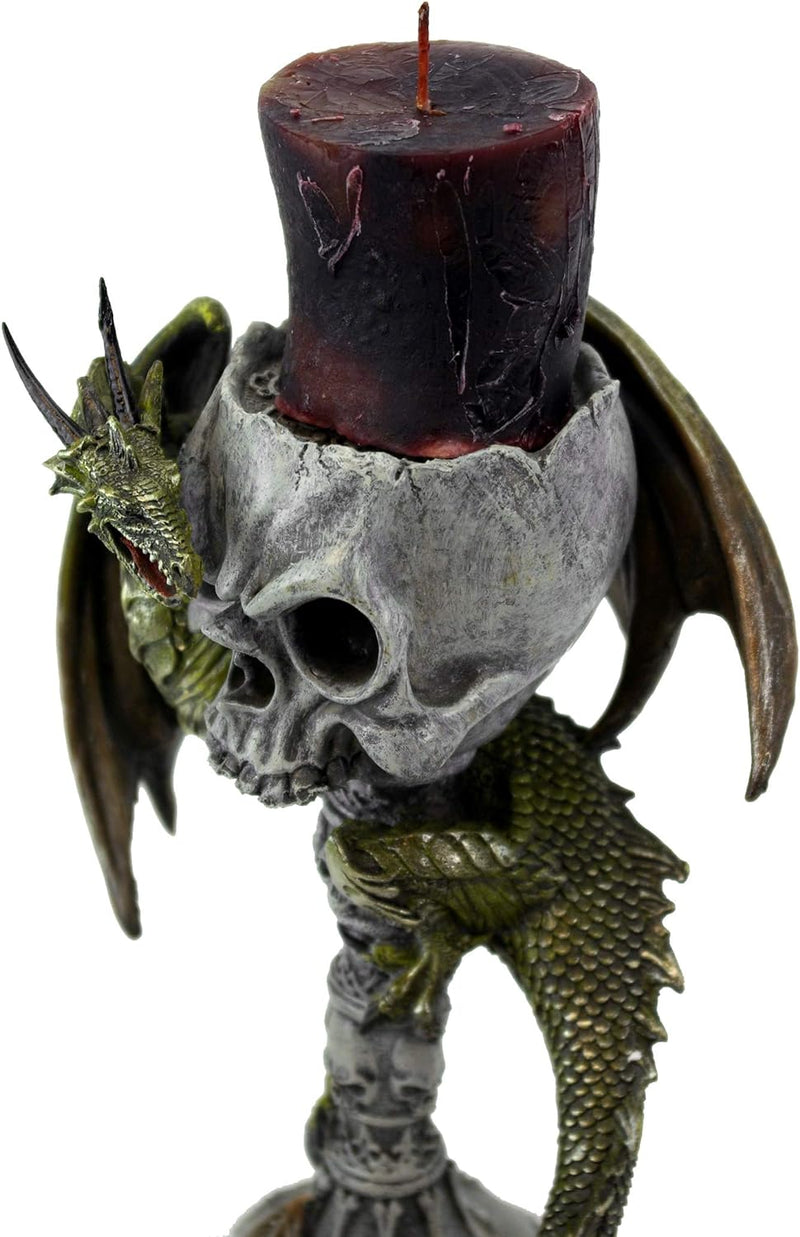 GeKi Trend Drachen Figur Kerzenständer Totenkopf mit Kerze Fantasy Gothic Dekofigur 26 cm gross