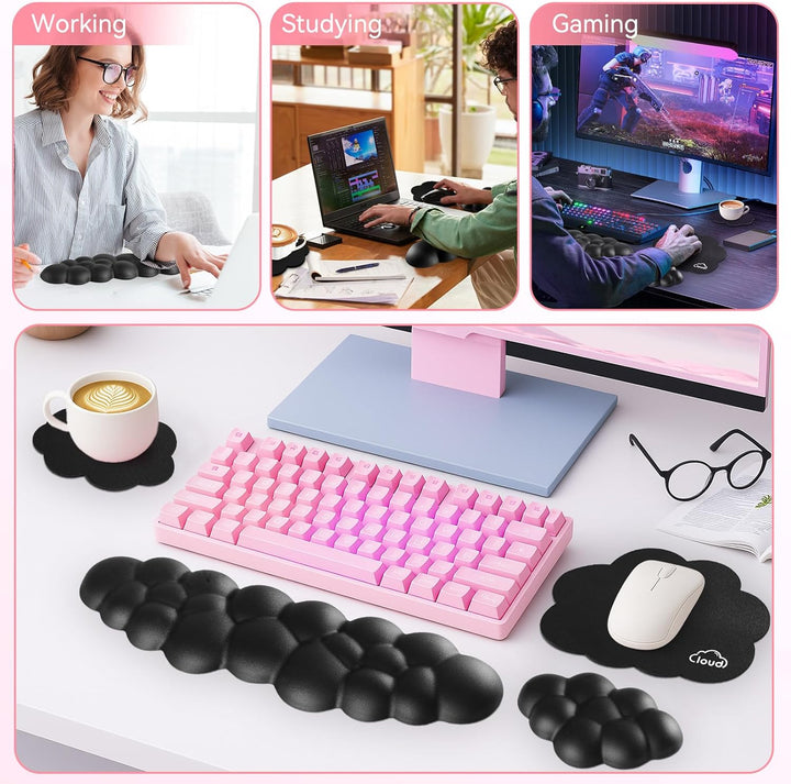 Memory‑Schaum Cloud Handballenauflage Tastatur‑Set, 4‑in‑1: Ergonomische Tastatur Handballenstütze &
