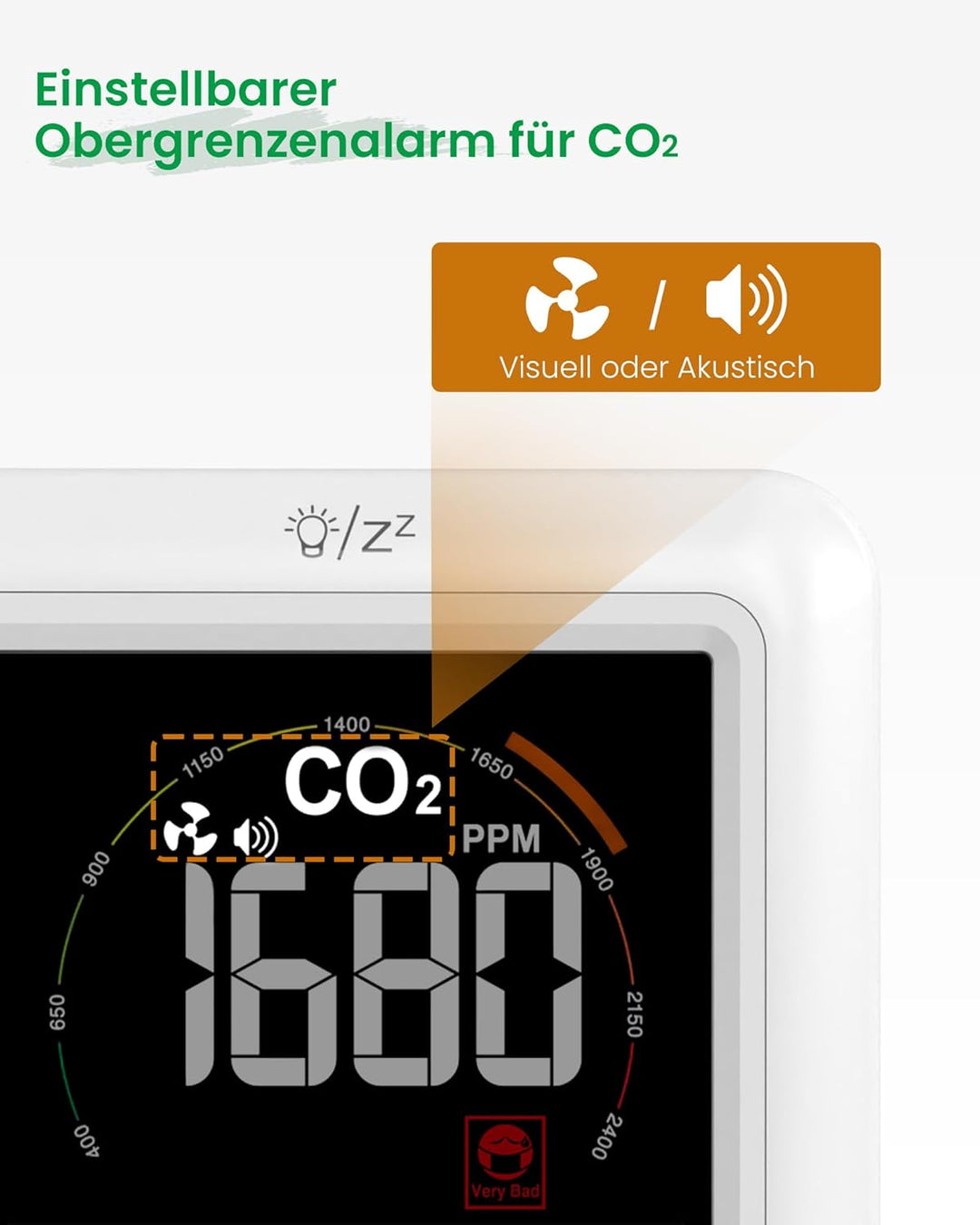 Newentor CO2 Messgerät, 4 CO2-Konzentrationsstufen mit Alarm und Lüftungsempfehlungen, Batteriebetri
