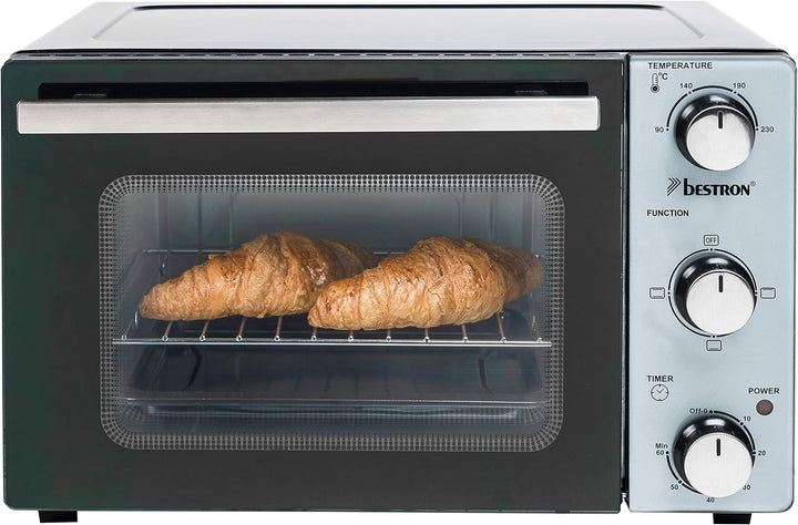Bestron AOV20 Kompakter Mini-Backofen mit Ober-/Unterhitze, 20 Liter, 1300 W, Edelstahl, Schwarz 20