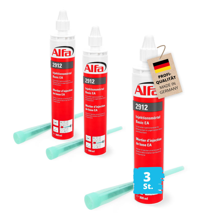 3x Alfa Injektionsmörtel Basic EA 300 ml – Inkl. Statikmischer (0,9 l), 3
