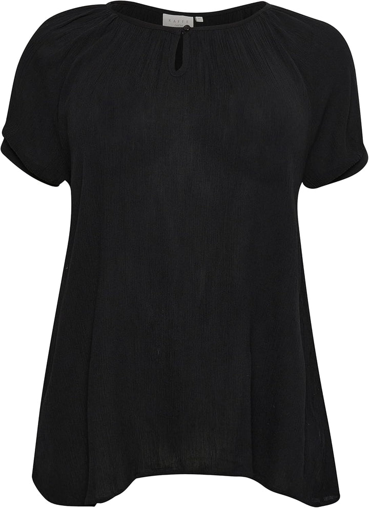 KAFFE CURVE Kurzarm-Bluse KCami Bluse Grosse Grössen Damen Kurzarm Rundhals Plus Size Shirt 46 Black