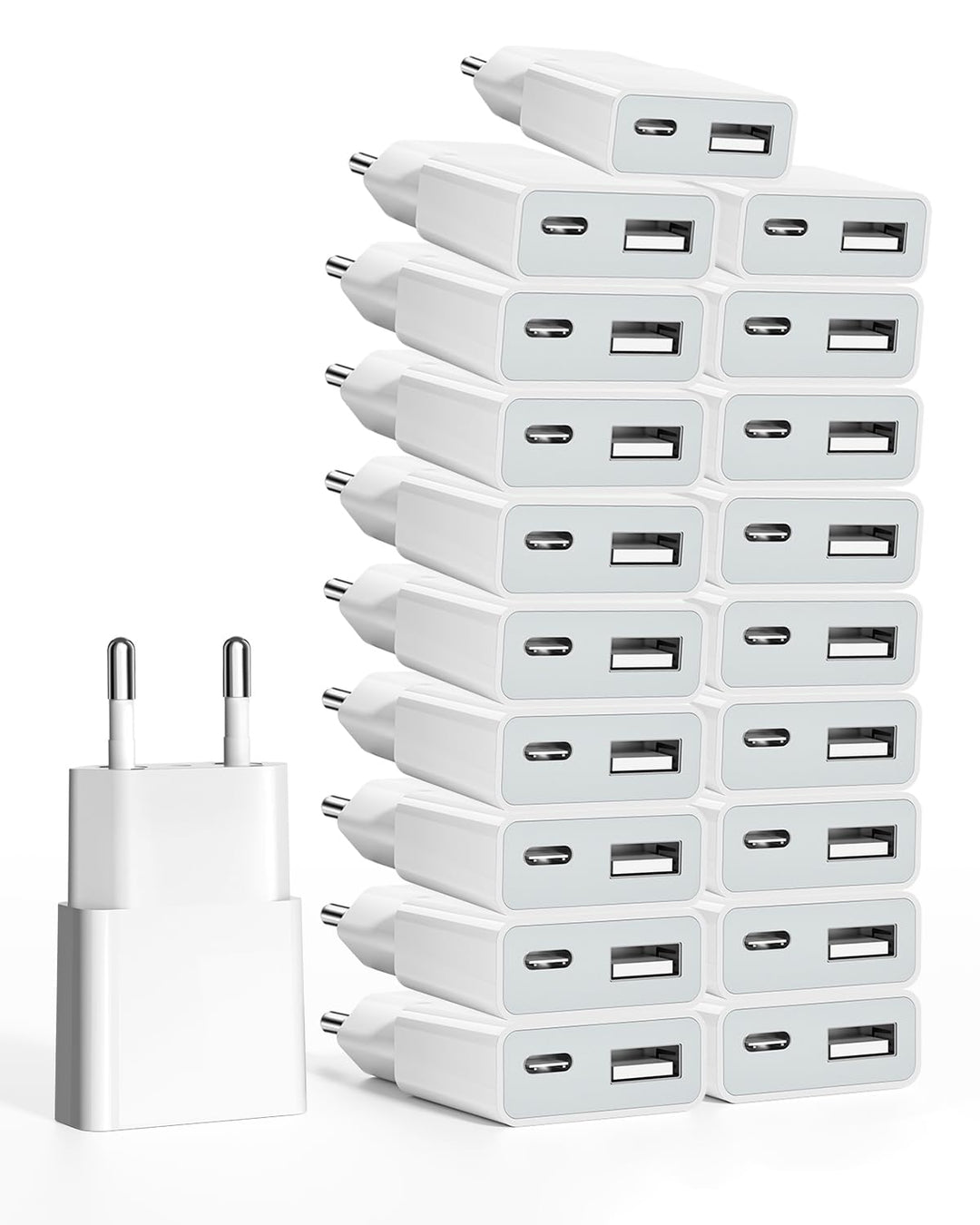 USB Ladegerät 5W Slim Ladestecker Netzteil 5V 1A 2Port USB C+ USB A Netzstecker Adapter, Steckdosena