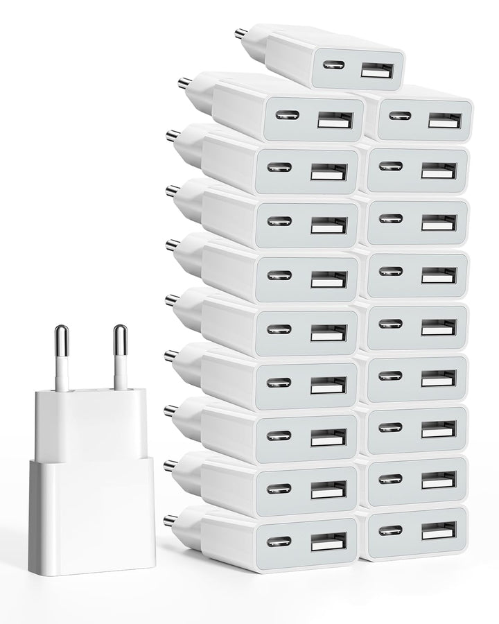 USB Ladegerät 5W Slim Ladestecker Netzteil 5V 1A 2Port USB C+ USB A Netzstecker Adapter, Steckdosena