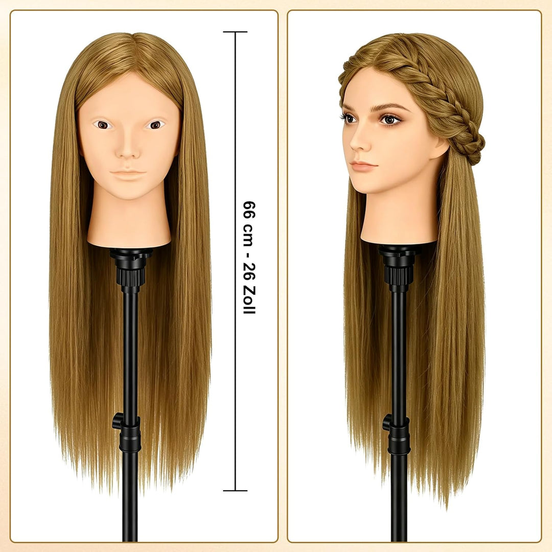 TwoWin Übungspuppenköpfe zum Üben von Echthaar, zum Flechten von Make-up und kostenloser Klemmhalter