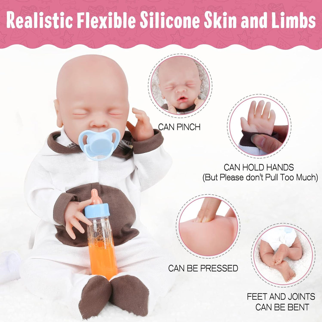 Vollence 46 cm Schlafende Ganzkörper Silikon Reborn Babypuppe Mädchen,Vollsilikon Babypuppes, Nicht