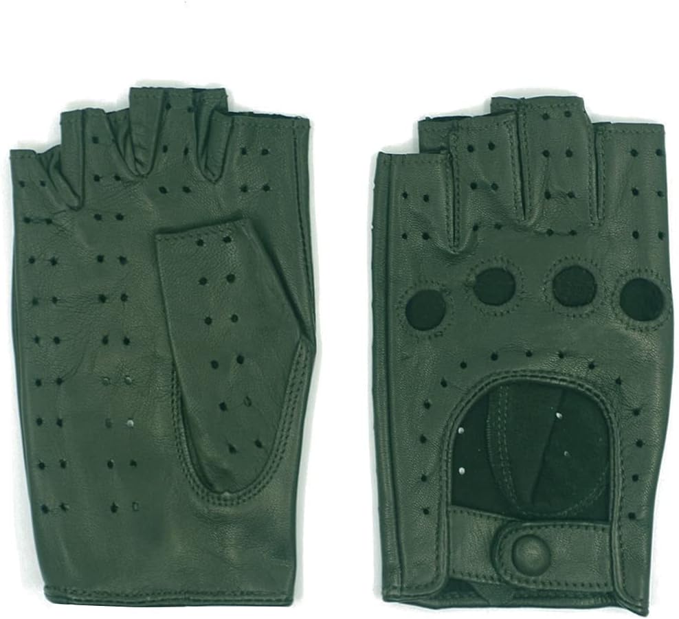 Harssidanzar Lady Fingerlose Lederhandschuhe Schaffell Single Line Half Finger GL012 L Jägergrün, L