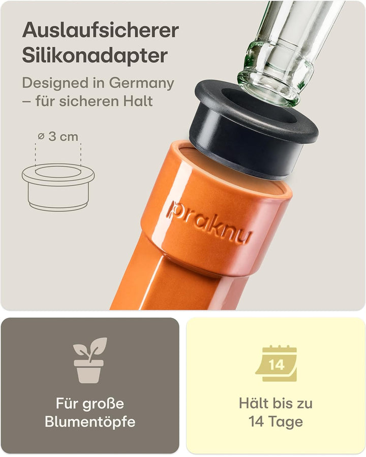 Praknu 6x Tonkegel Bewässerung Gross – Bis zu 14 Tage – Auslaufsicherem mit Adapter – Bewässerung fü