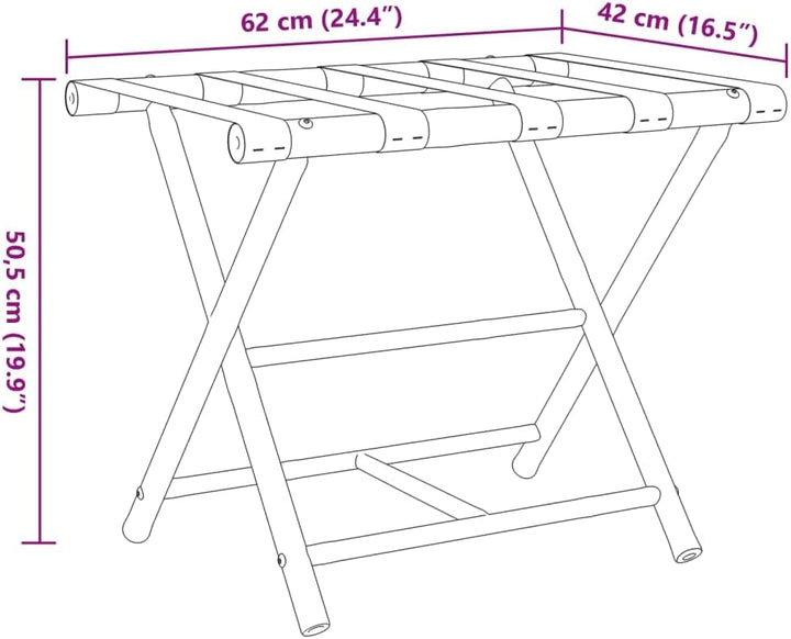 Klappbare Gepäckablage aus Bambus 62 x 42 x 50,5 cm mit zwei Ablagen für Koffer, Reisetaschen und Or