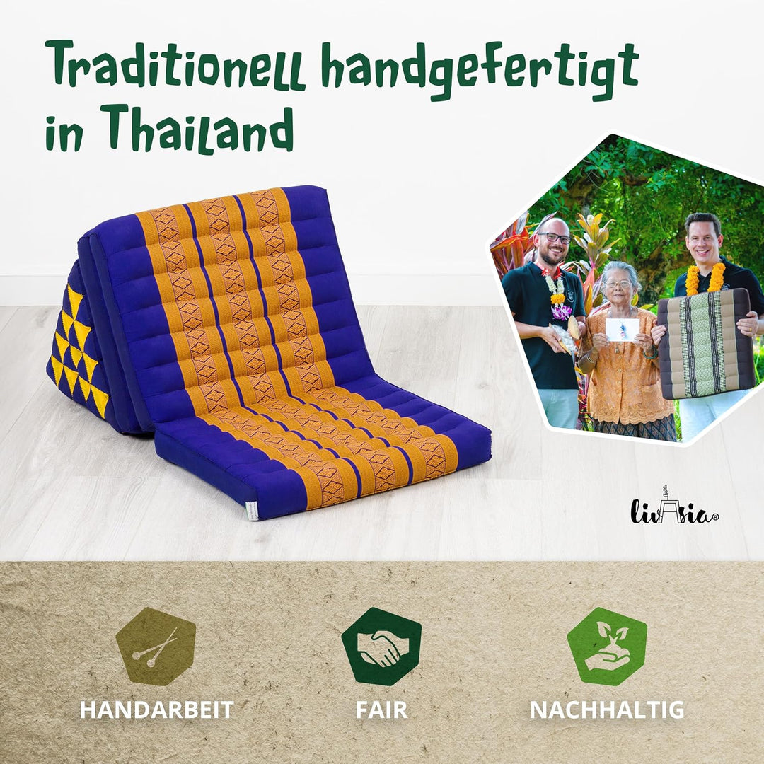livasia Thaikissen 3 Auflagen extrahoch - 185x55x8cm - Dreieckskissen mit Klappmatratze, Kapok, Jumb