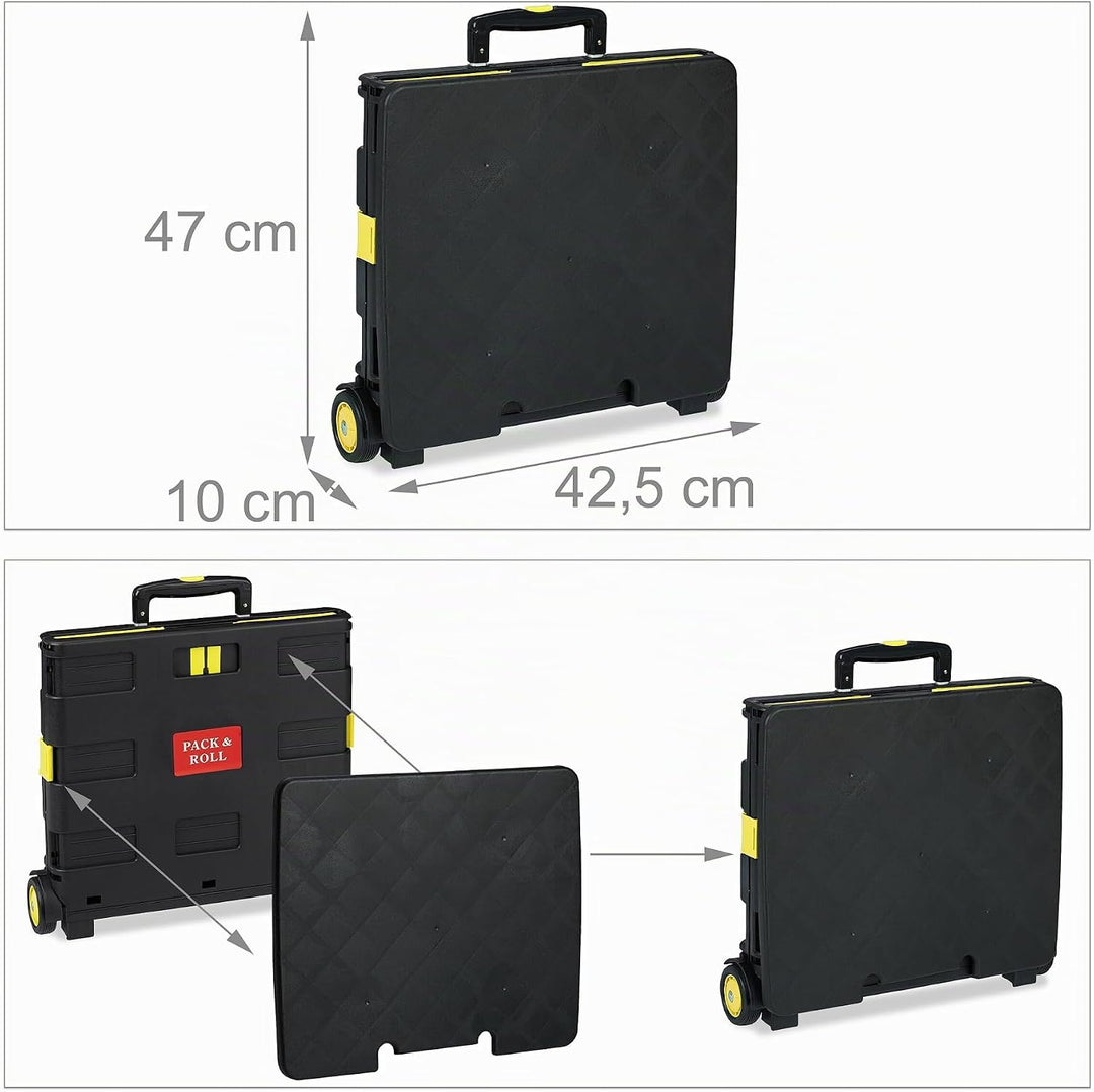 Relaxdays Einkaufstrolley klappbar, bis 35 kg, 50 l Kiste, mit Teleskopgriff, 2 Rollen, Transport Tr