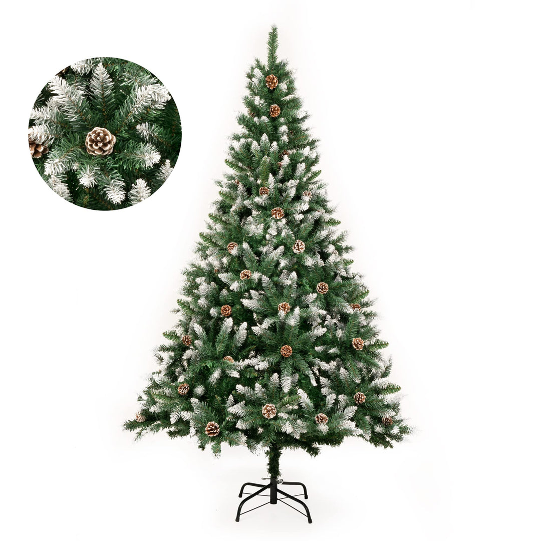 GIGALUMI Künstlicher Weihnachtsbaum mit Schnee-Effekt 180cm 1100 Spitzen Tannenbaum mit beschneiten
