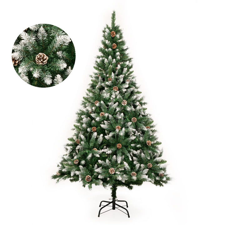 GIGALUMI Künstlicher Weihnachtsbaum mit Schnee-Effekt 180cm 1100 Spitzen Tannenbaum mit beschneiten