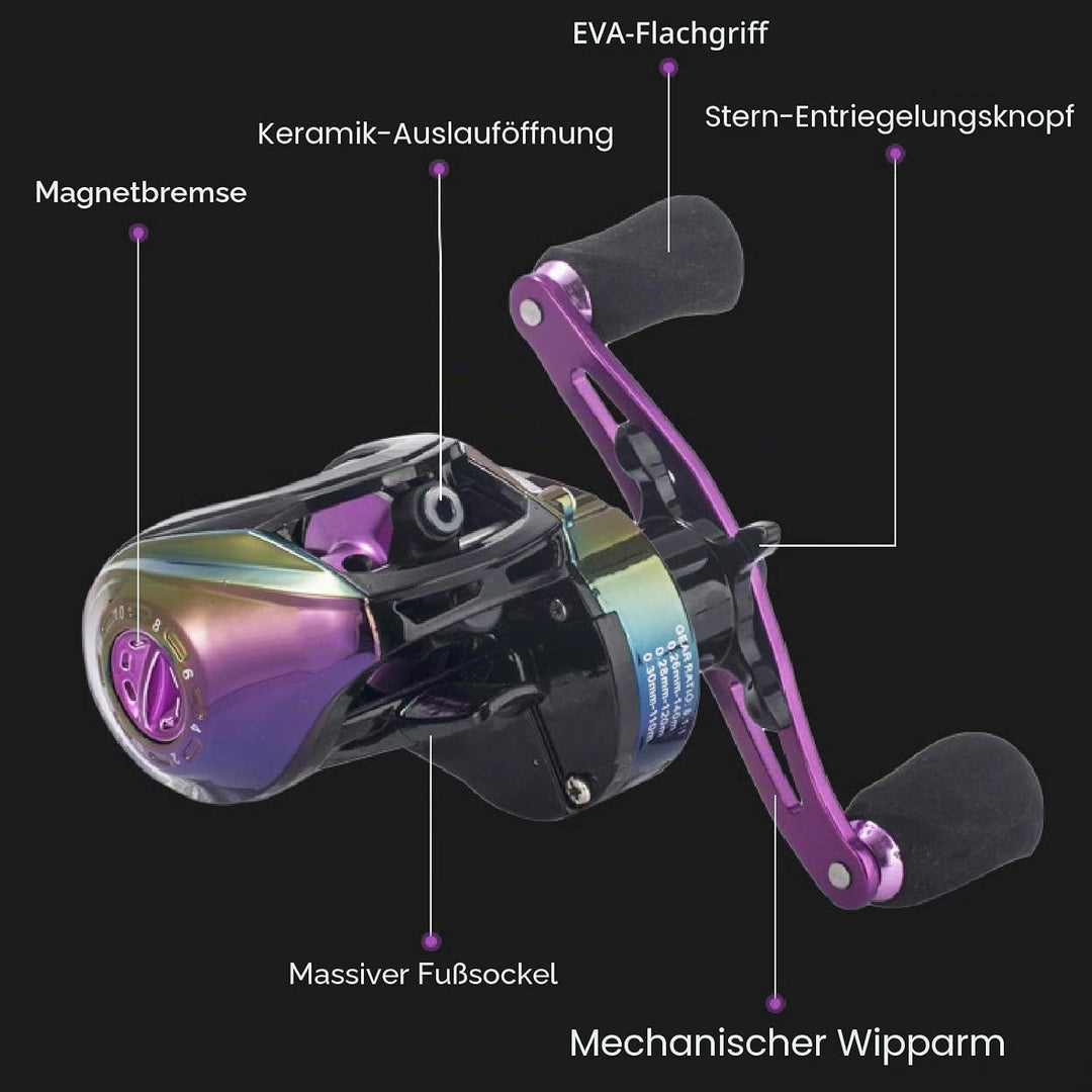 Baitcasting Angelrolle 8,1: 1 Angelrolle mit hohem Geschwindigkeitsverhältnis Leichtes Metallguss-An