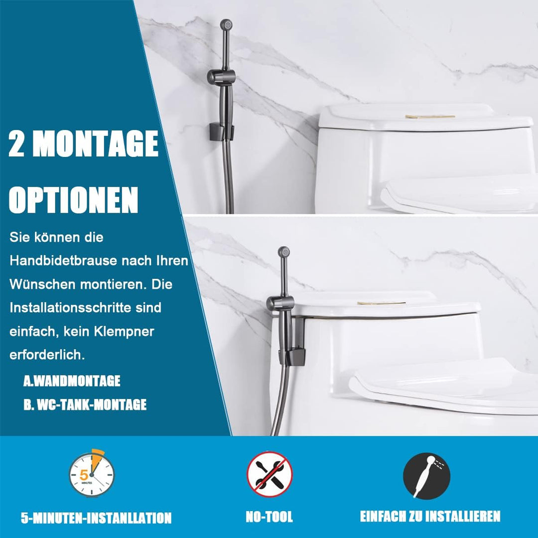 Handbrause Bidet für Toilette - Bad Armaturen WC mit G1/2" Ventil und G3/8" Adapte - Langlebiges Mes