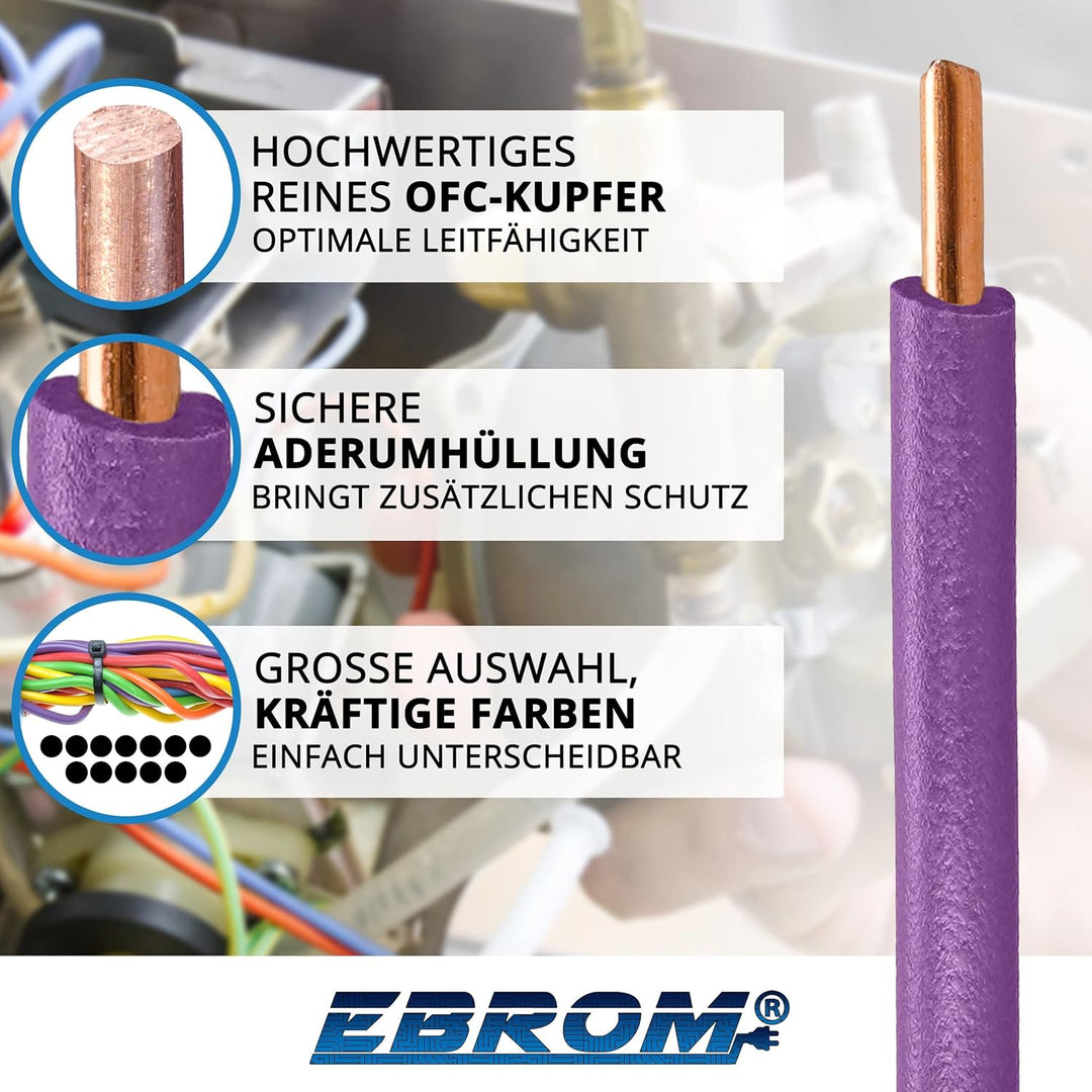 EBROM Aderleitung - Einzelader starr - PVC Leitung - Verdrahtungsleitung - H07V-U 1,5 mm² - 1,5 mm2