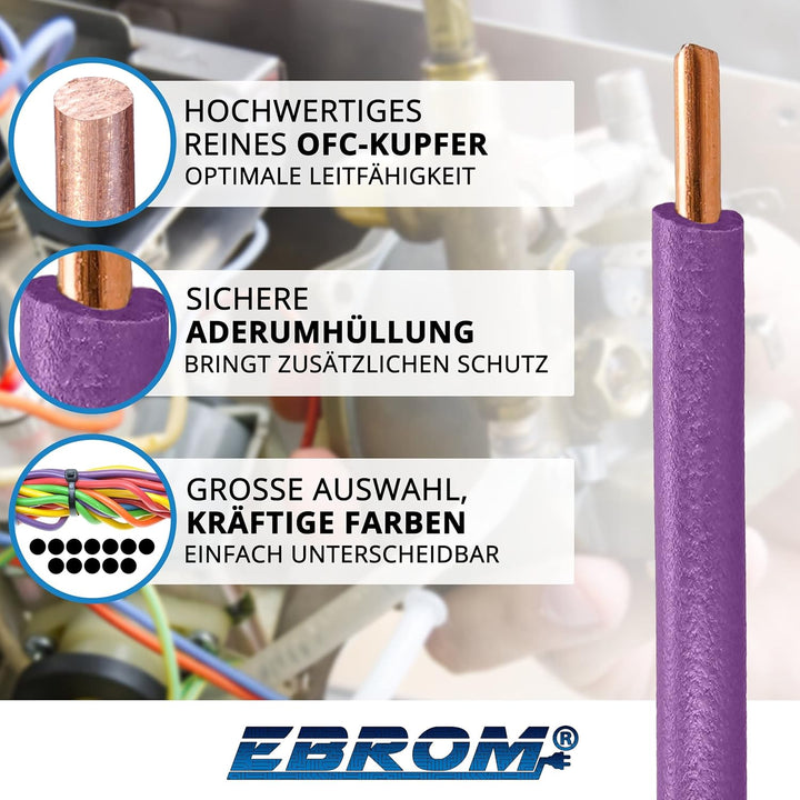 EBROM Aderleitung - Einzelader starr - PVC Leitung - Verdrahtungsleitung - H07V-U 1,5 mm² - 1,5 mm2
