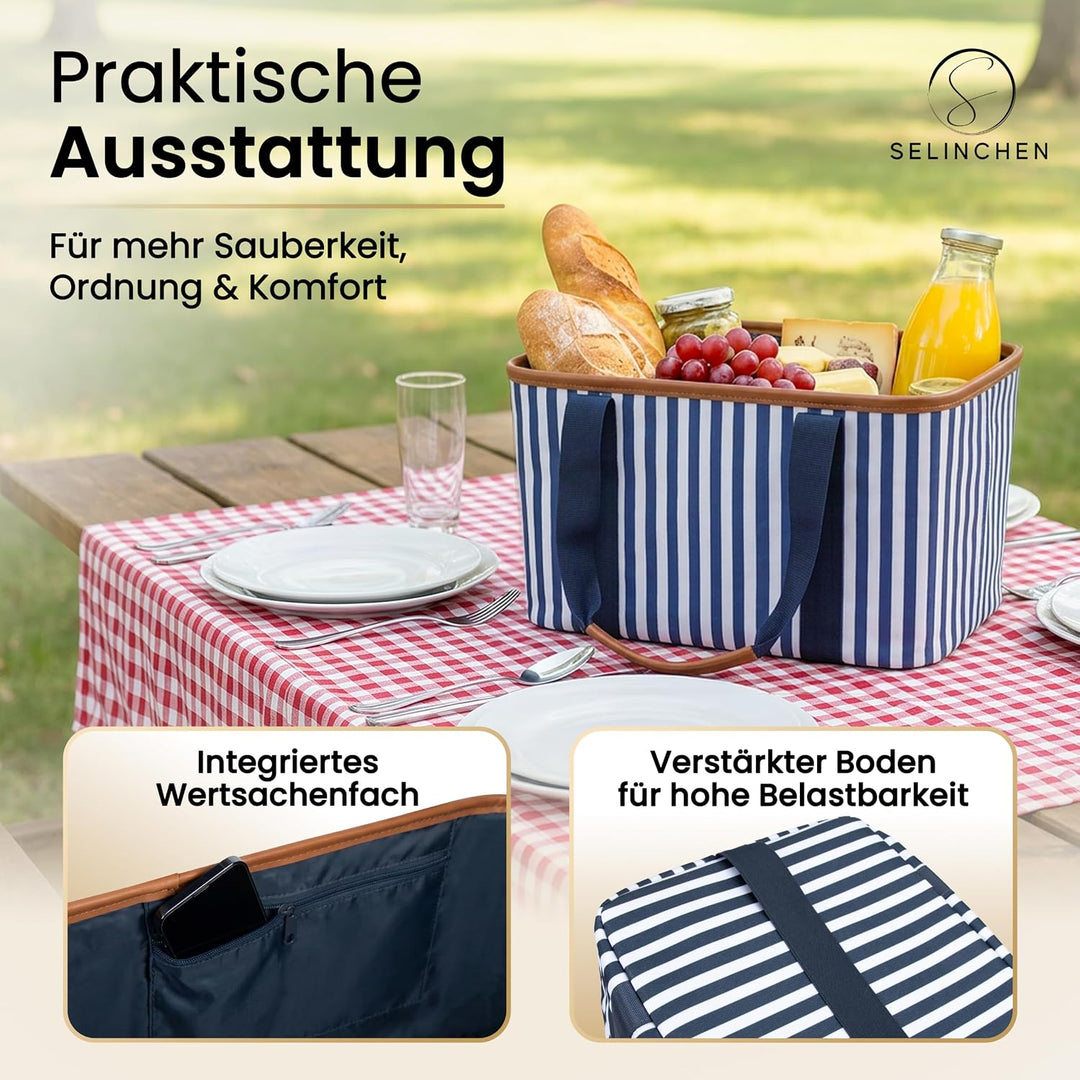Selinchen® - Premium Einkaufskorb | Hochwertige Einkaufstasche faltbar und mit PU-Ledergriff | Ideal