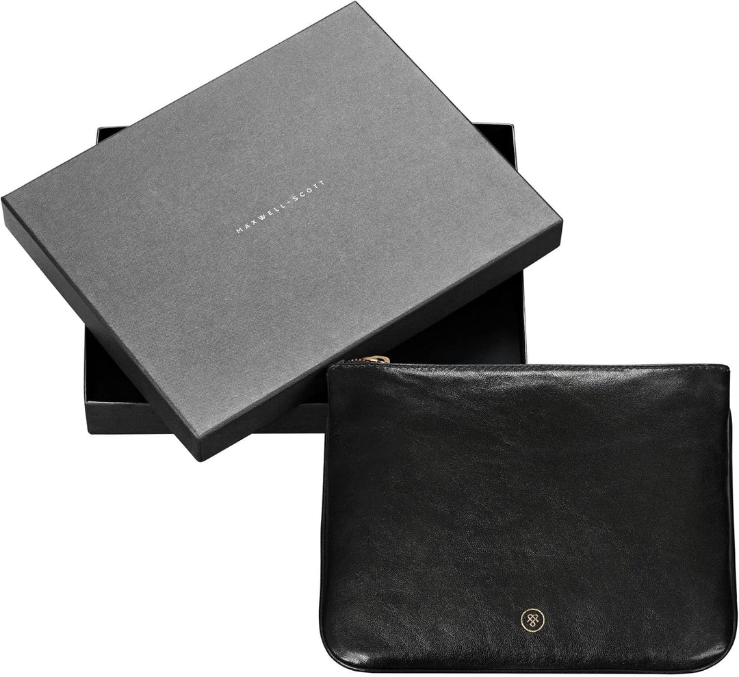 Maxwell-Scott Damen Leder Make-Up Beutel in Schwarz - Zeta, Schwarz