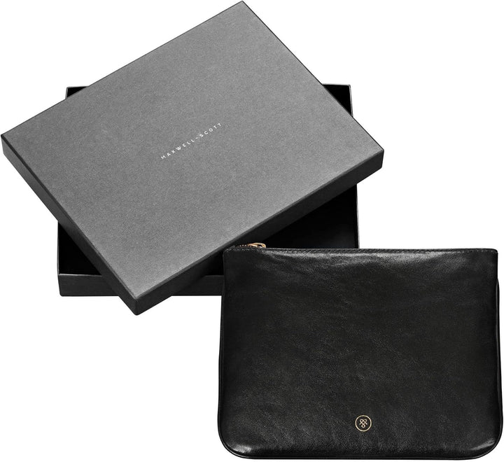 Maxwell-Scott Damen Leder Make-Up Beutel in Schwarz - Zeta, Schwarz