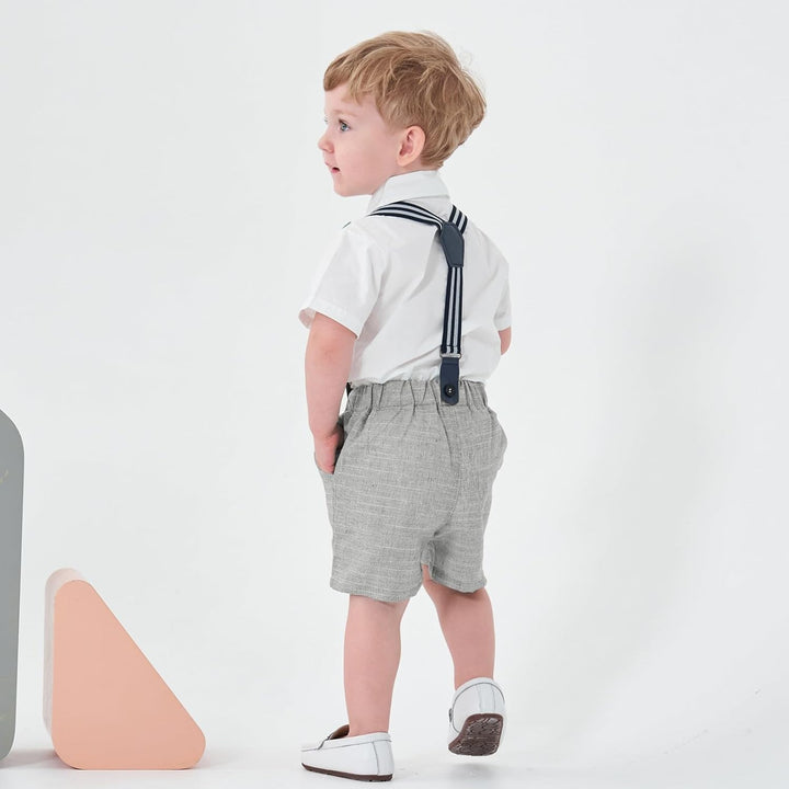 Volunboy Baby Jungen Anzug Set Bekleidung Hemd mit Fliege + Hosenträger Shorts Strampler Anzug 9-12