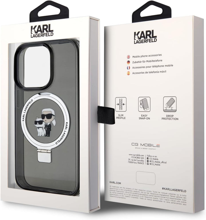 CG Mobile Karl Lagerfeld Magsafe Ringständer Hülle mit Karl & Choupette Heads für iPhone 15 Siehe Be