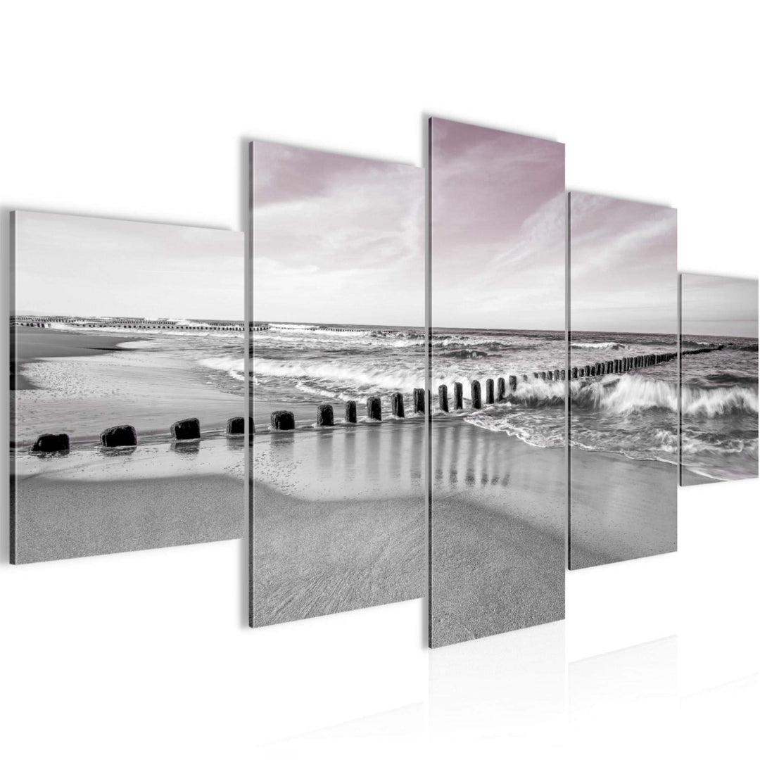 Runa Art Bild Schlafzimmer Wohnzimmer Strand Meer 5 Teilig Landschaft Grau Rosa Wandbilder auf Vlies