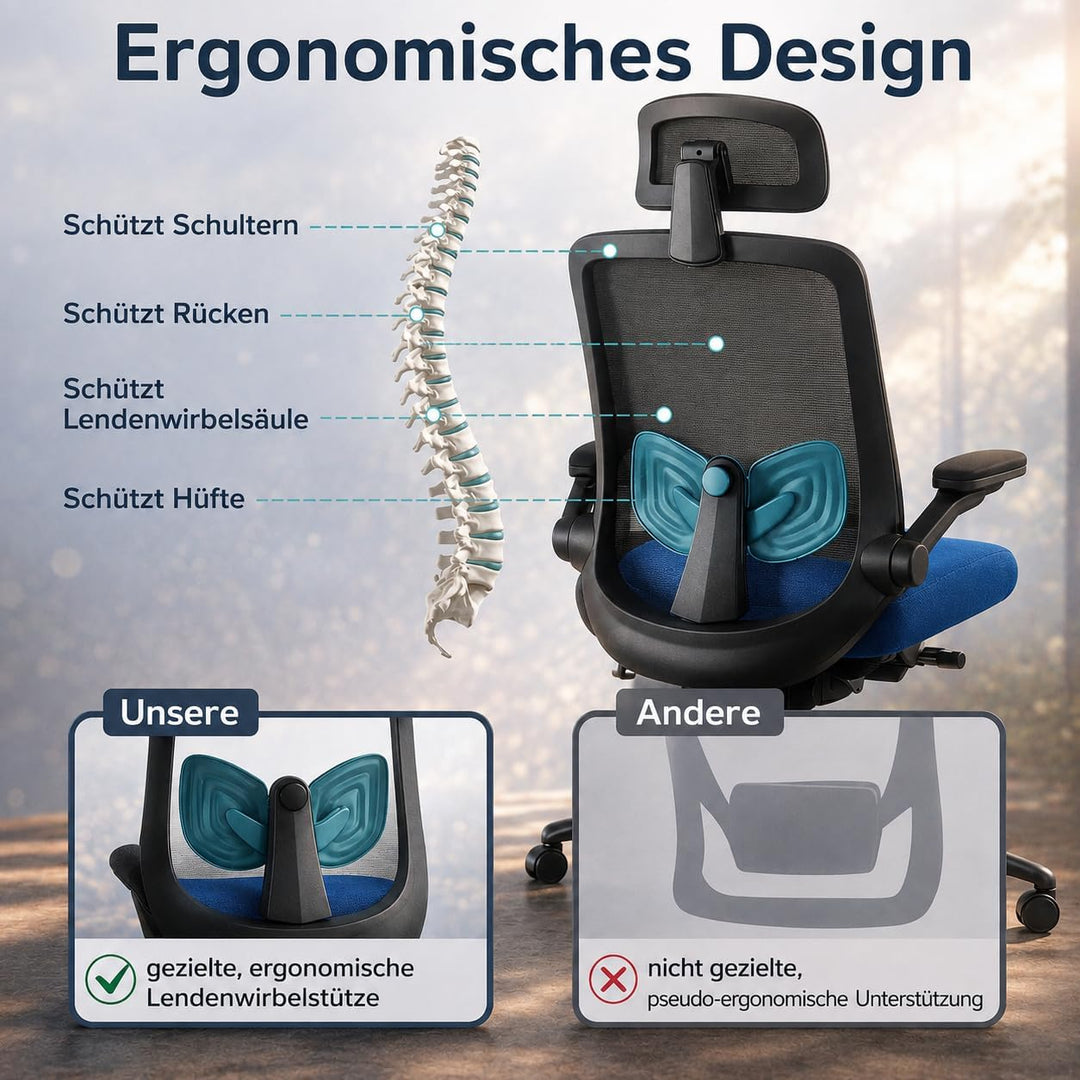 DUMOS Bürostuhl Ergonomisch, Gaming Stuhl mit Verstellbarer Kopfstütze, Armlehnen Schreibtischstuhl,
