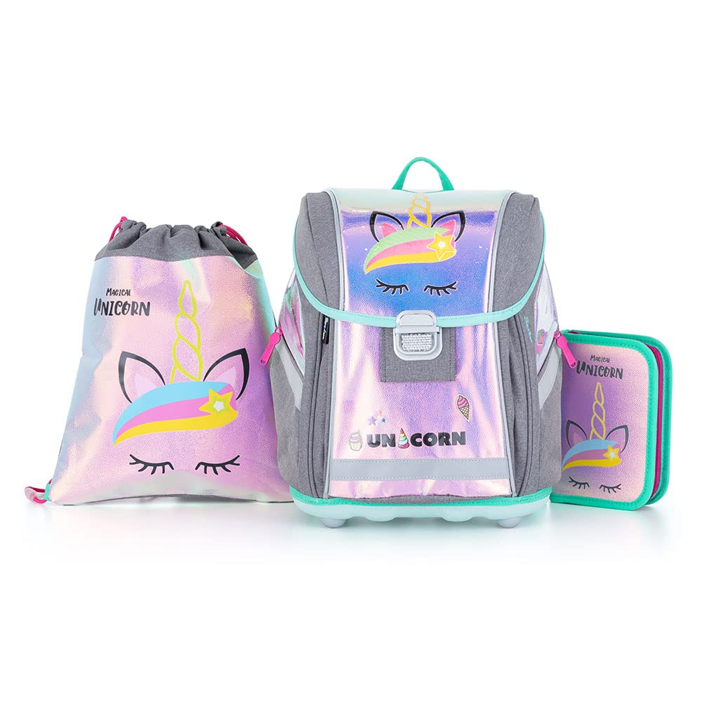 Einhorn Schulranzen Mädchen 1 Klasse Tornister Set 3 TLG. für Grundschule super leicht inkl. Federmä
