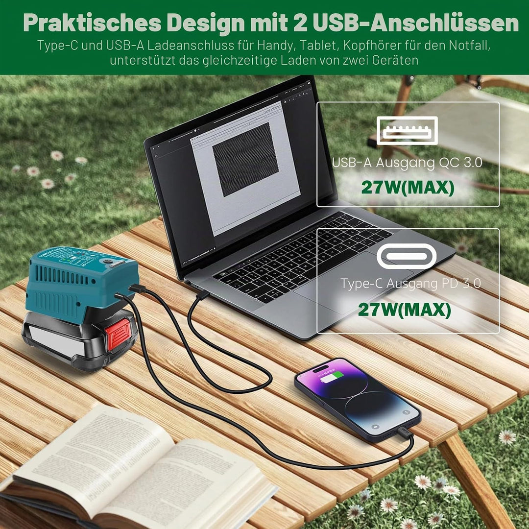 Schnellladegerät für Bosch 18V PBA Gome und Garten Ladegerät,mit USB & Type-C Output,Eingang 220V, A