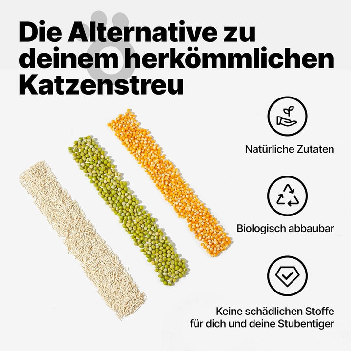 Tofu Katzenstreu - Klumpend, Pflanzlich aus Erbsenhülsen, Biologisch Abbaubar, 99% Staubfrei, Optima