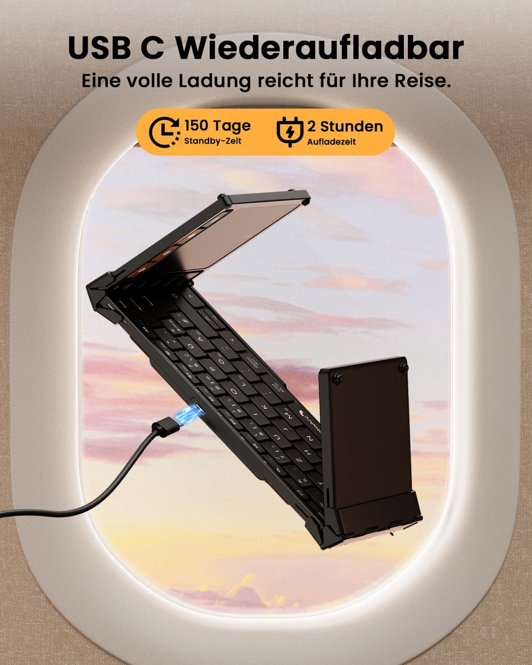 ProtoArc XK01 TP Bluetooth Tastatur Faltbare mit Touchpad, Tastatur Kabellos Klappbare QWERTZ Deutsc