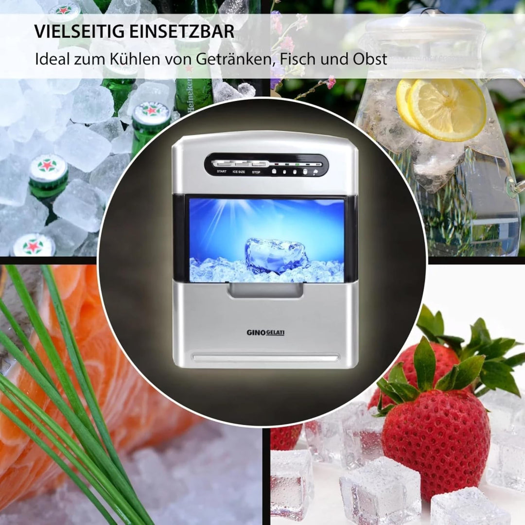 Syntrox Germany Eiswürfelmaschine Korai (Edelstahl + Display + Kontrollleuchten), Eiswürfelgrössen a