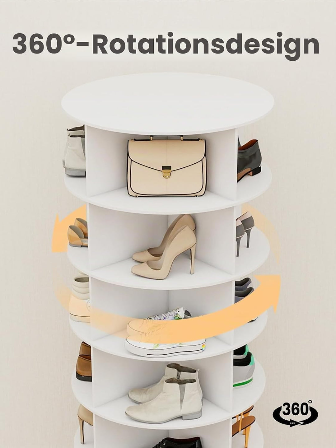 7 Etage Drehbares Schuhschrank, 360-Grad-Schuhregal 28 Paar Aufbewahrung, Rundes Karussell, Vertikal