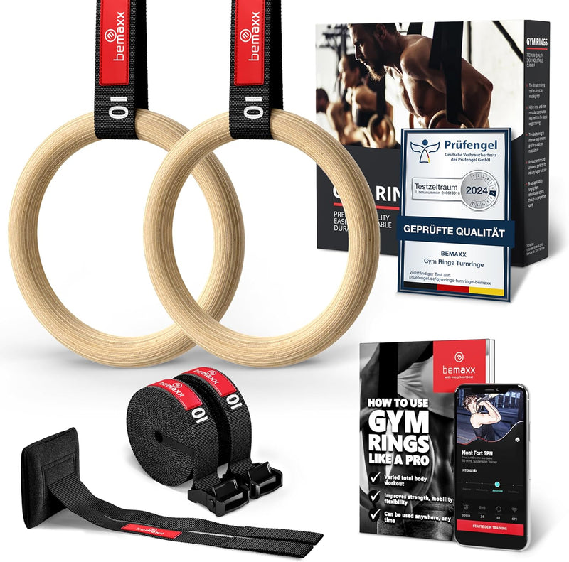 BeMaxx Turnringe Holz Gym Rings + Türanker & Trainings-eBook – Olympische Gymnastik Holzturnringe &