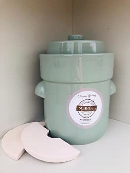 MS-Steinzeug Gärtopf 15 Liter Pastellgrün mit Deckel + Beschwerungssteine - Sauerkrauttopf zum Ferme