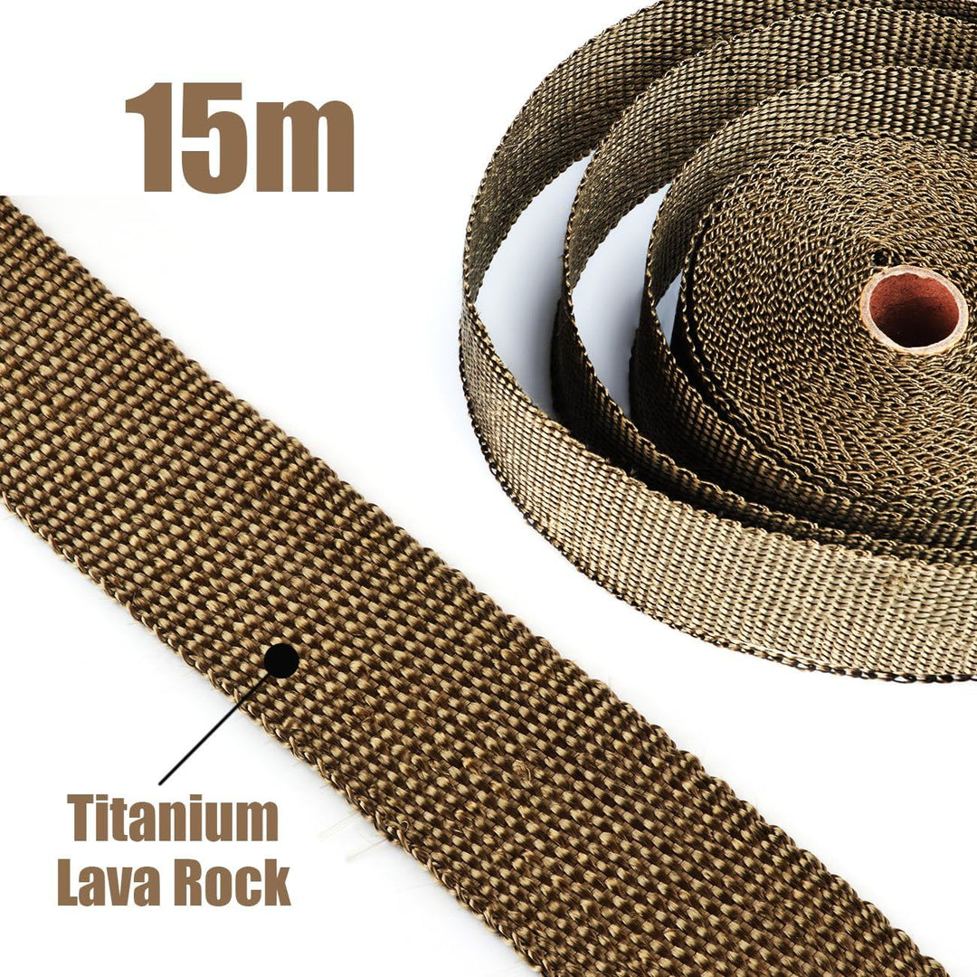 ilauke Hitzeschutzband Auspuffband, 15M*5CM Hitzeschutzband Auspuff Gelb mit 15 Edelstahl Kabelbinde